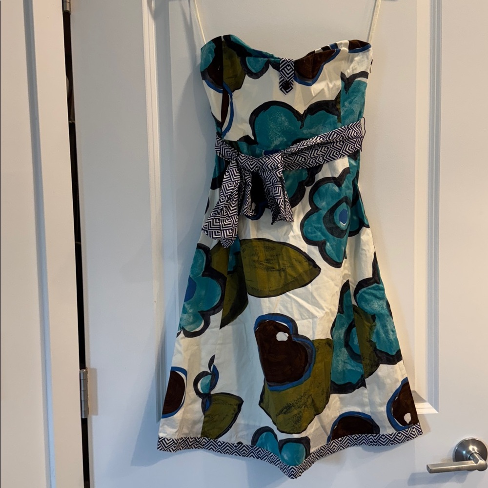 Anthropologie Maeve Floral Strapless Waist Tie Mini Dress